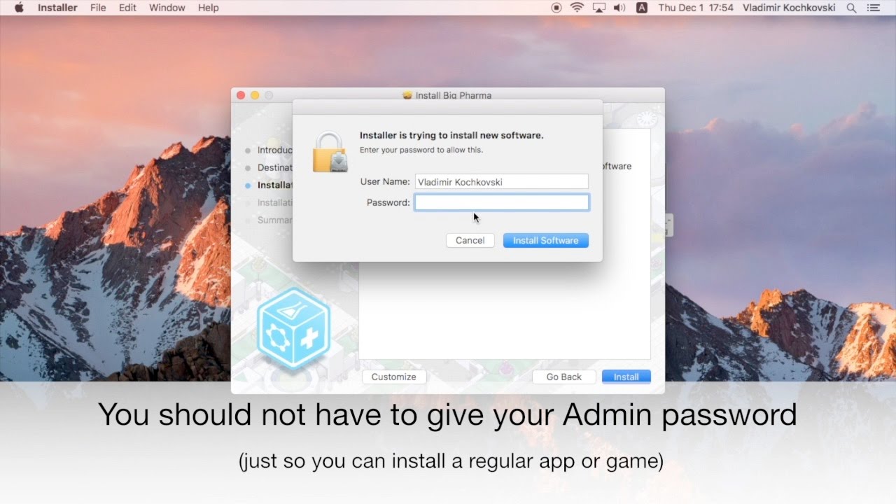 How to install app on mac without admin password windows 10